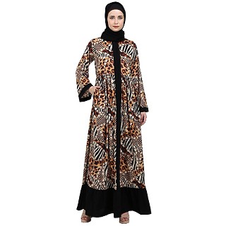 Animal printed front open abaya